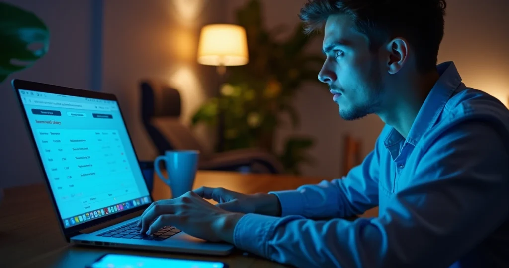 Freelancer at laptop seeing unexpected digital fees on screen